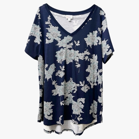 ➕ LuLaRoe Floral Print Christy T V Neck Short Sleeve Top Womens Plus Size 2X - Picture 2 of 8